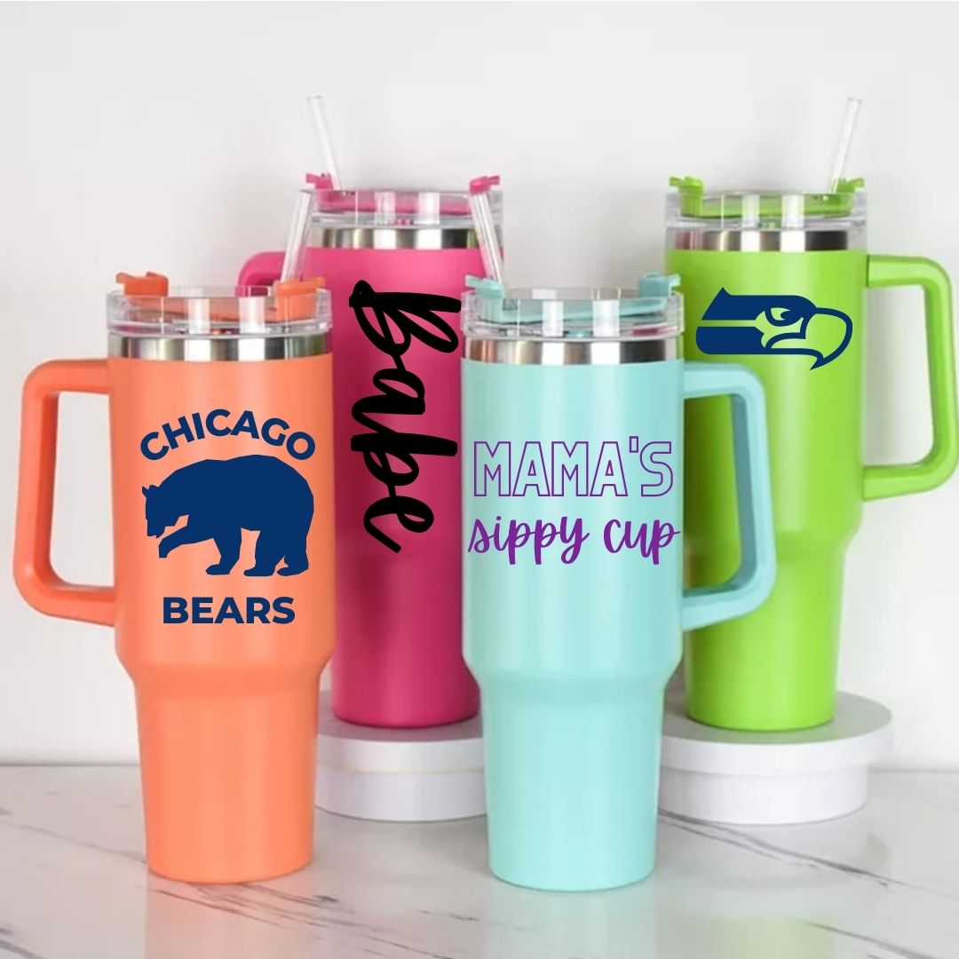 Stanley Dupe, 40 Oz Smiley Water Cup, 40 Oz Tumbler, Preppy Water Bottle,  Smiley Stanley Cup, Preppy Insulated Tumbler, Tumbler With Straw 